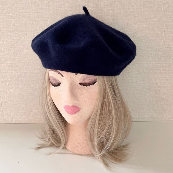 French Style Beret, Deep Blue, Classic Tail @ Center Top, Felted Wool Fe… - Picture 2 of 8